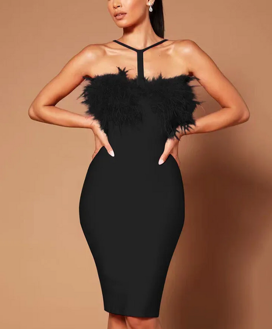 Melina Feather Low-cut Bandage Dress