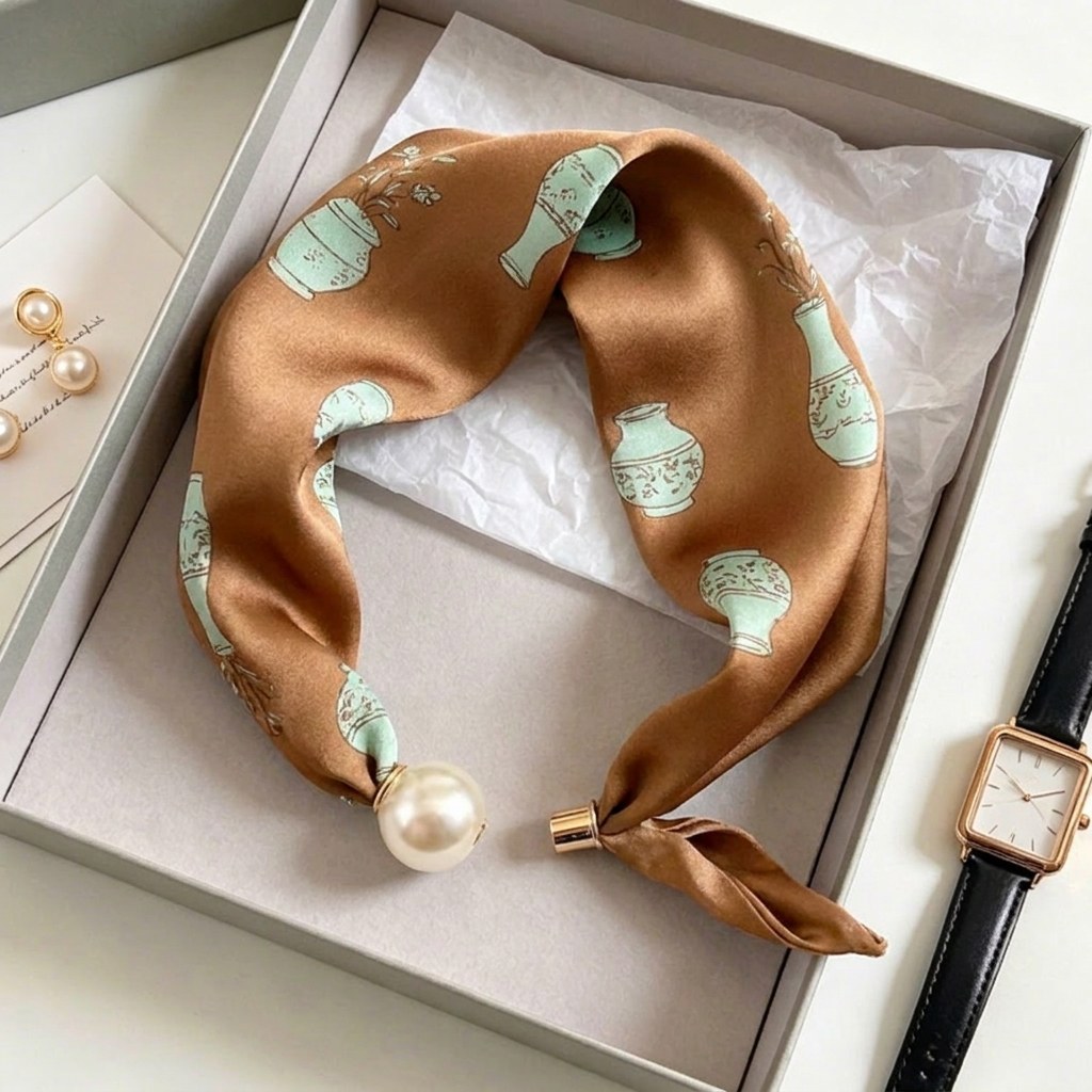 Neck Scarf with Magnetic Pearl-Brown Green scarf